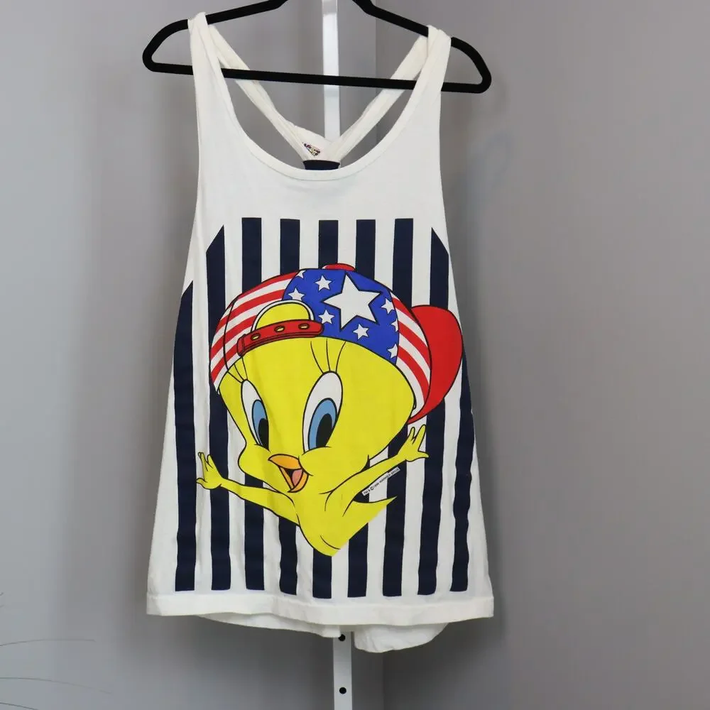 Vintage Looney Tunes Tweety Patriotic Tank OS USA Made Swimsuit Cover‎ Up